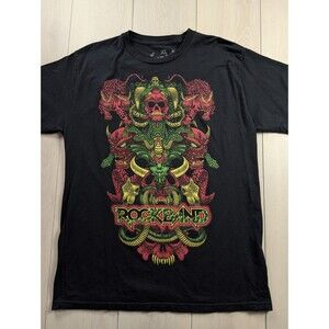 Rock Band Video Game Shirt Mens Black XL Graphic Print Skull Snakes 2008